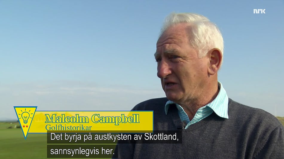 NORGESVENN: Golhistoriker, forfatter og redaktør Malcolm Campbell er godt kjent for norske golfere gjennom ti år med sin spalte Brev fra St Andrews i Norsk Golf. (Skjermdump NRK)
